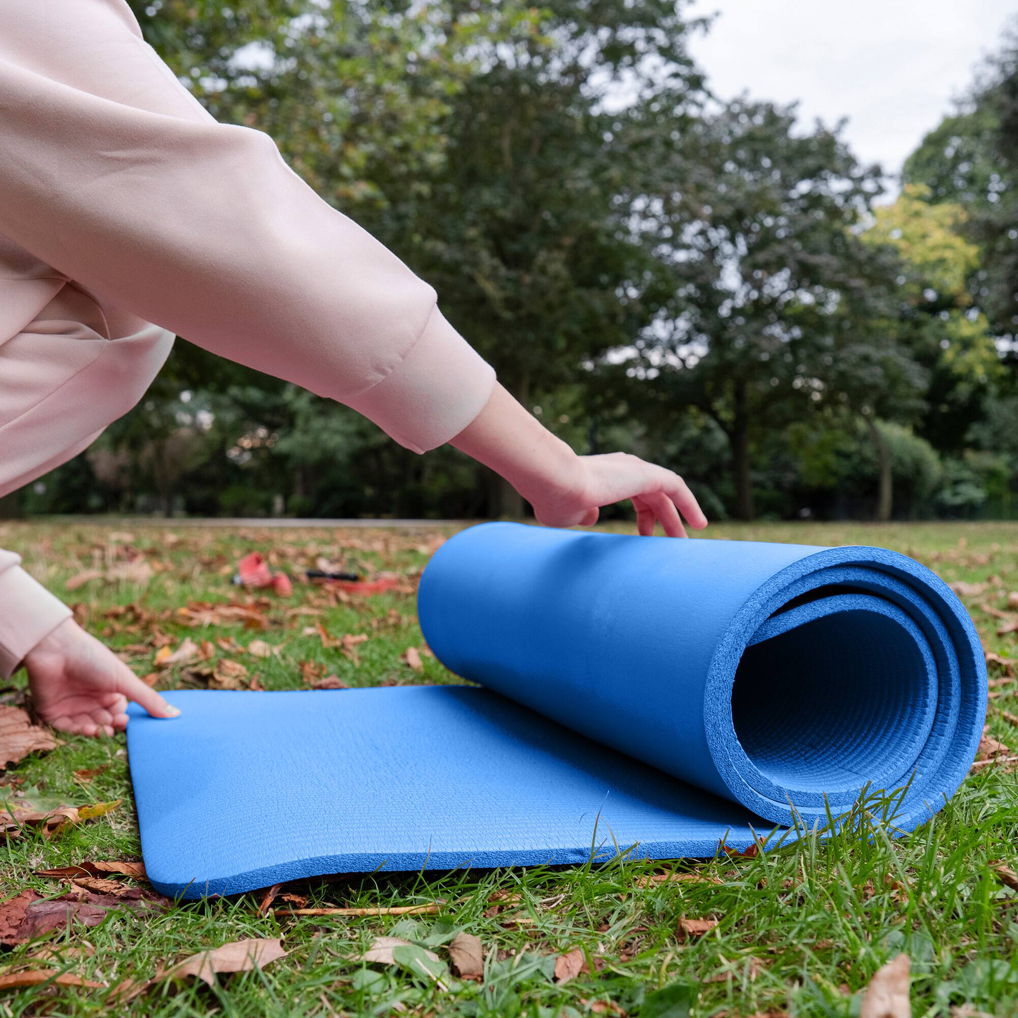 Alt View 4. BalanceFrom Fitness - BalanceFrom GoCloud 1" Extra Thick Exercise Yoga Mat with Carrying Strap, Blue - Blue.