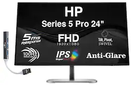 HP - Series 5 Pro 24" FHD IPS Monitor, 5ms Response Time, Anti-Glare, Flicker Free, HDMI & DKZ Hub, Color - Black/Silver