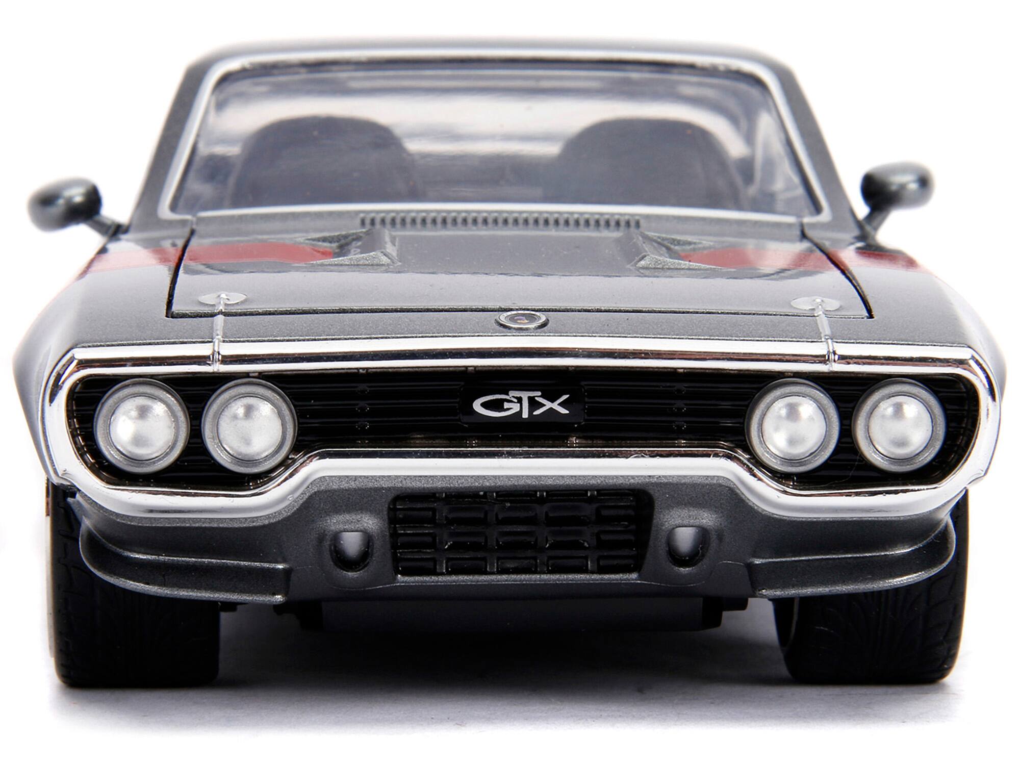Alt View 5. Jada - 1972 Plymouth GTX 440 Metallic Gray with Red Stripe "Bigtime Muscle" 1/24 Diecast Model Car by Jada - Multicolor.