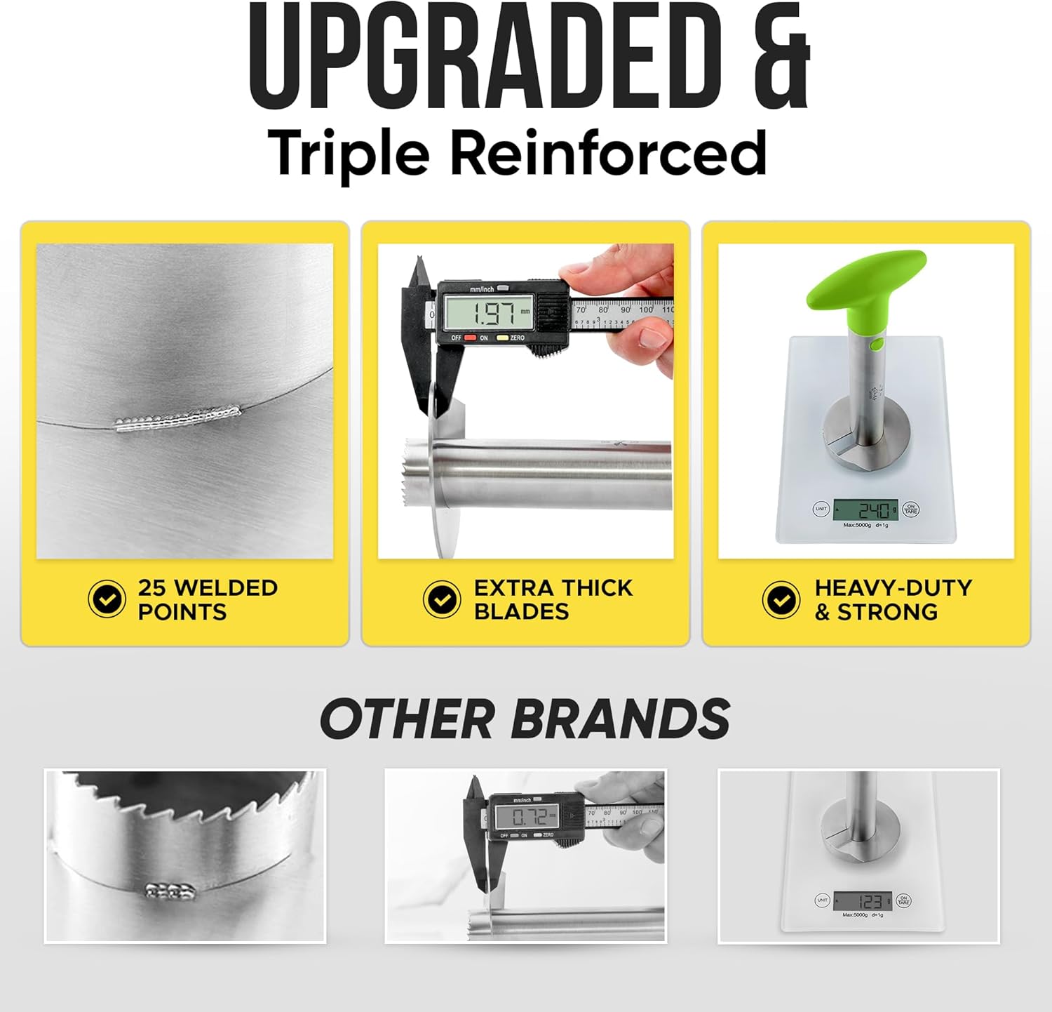 UPGRADED & Triple Reinforced

- 25 WELDED POINTS
- EXTRA THICK BLADES
- HEAVY-DUTY & STRONG

OTHER BRANDS