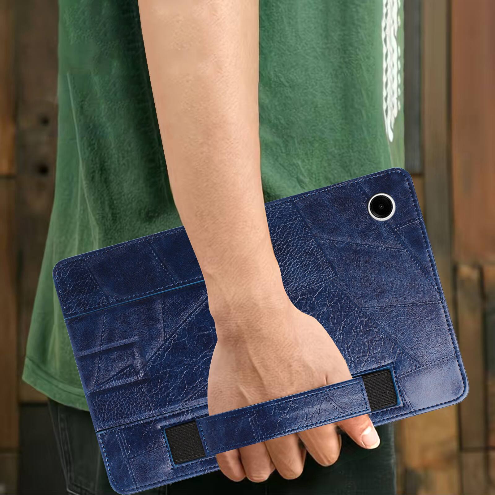 Alt View 2. Dteck - Leather Texture Case for Samsung Galaxy Tab A9, Shockproof Protective Cover with Multi-Angle Stand and Secure Hand Strap - Blue.