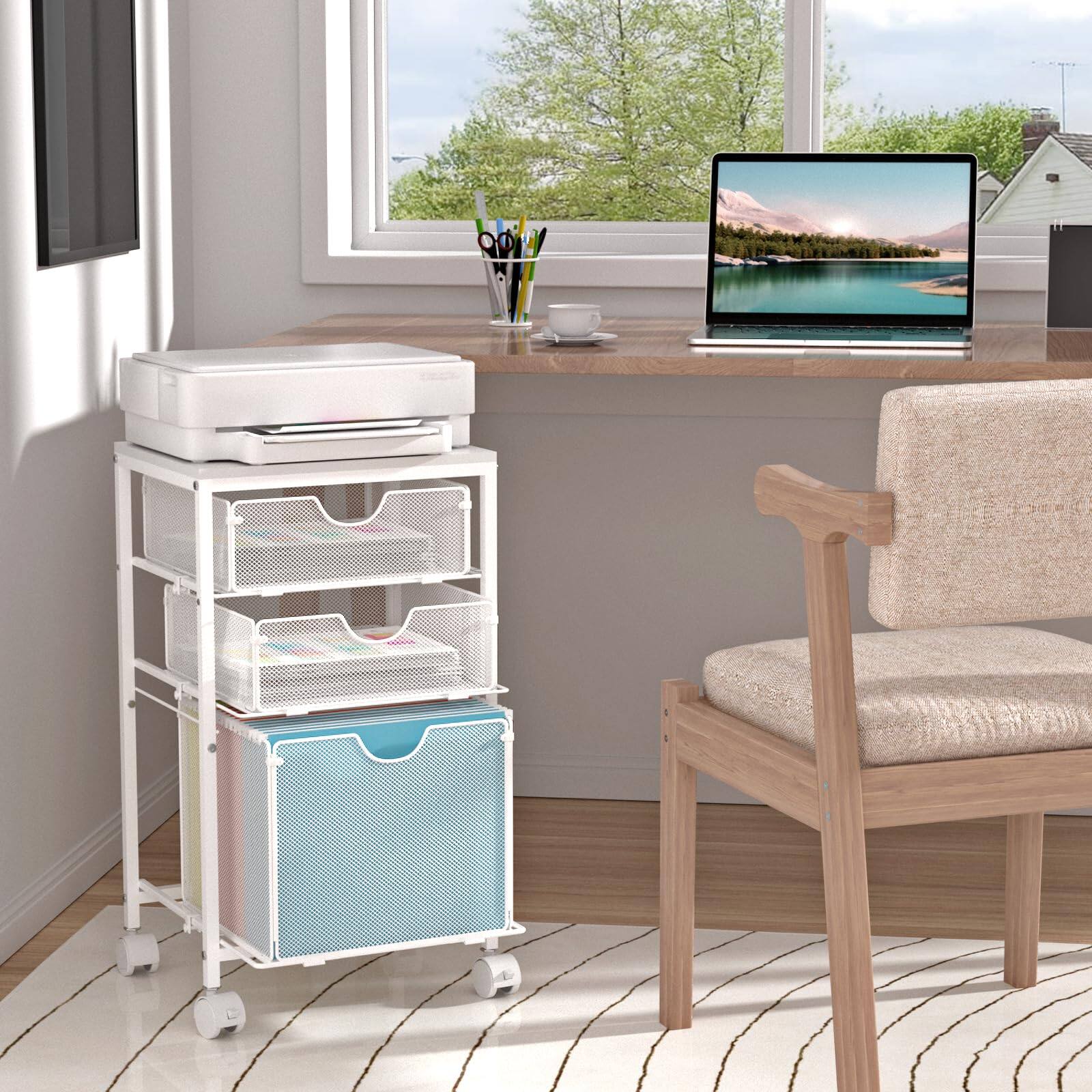Alt View 6. Dapper Styles - Rolling File Cart With 3 Storage Drawers Wood  Mesh Hanging Folder Organizer Wheels Under Desk Cabinets For... - White.