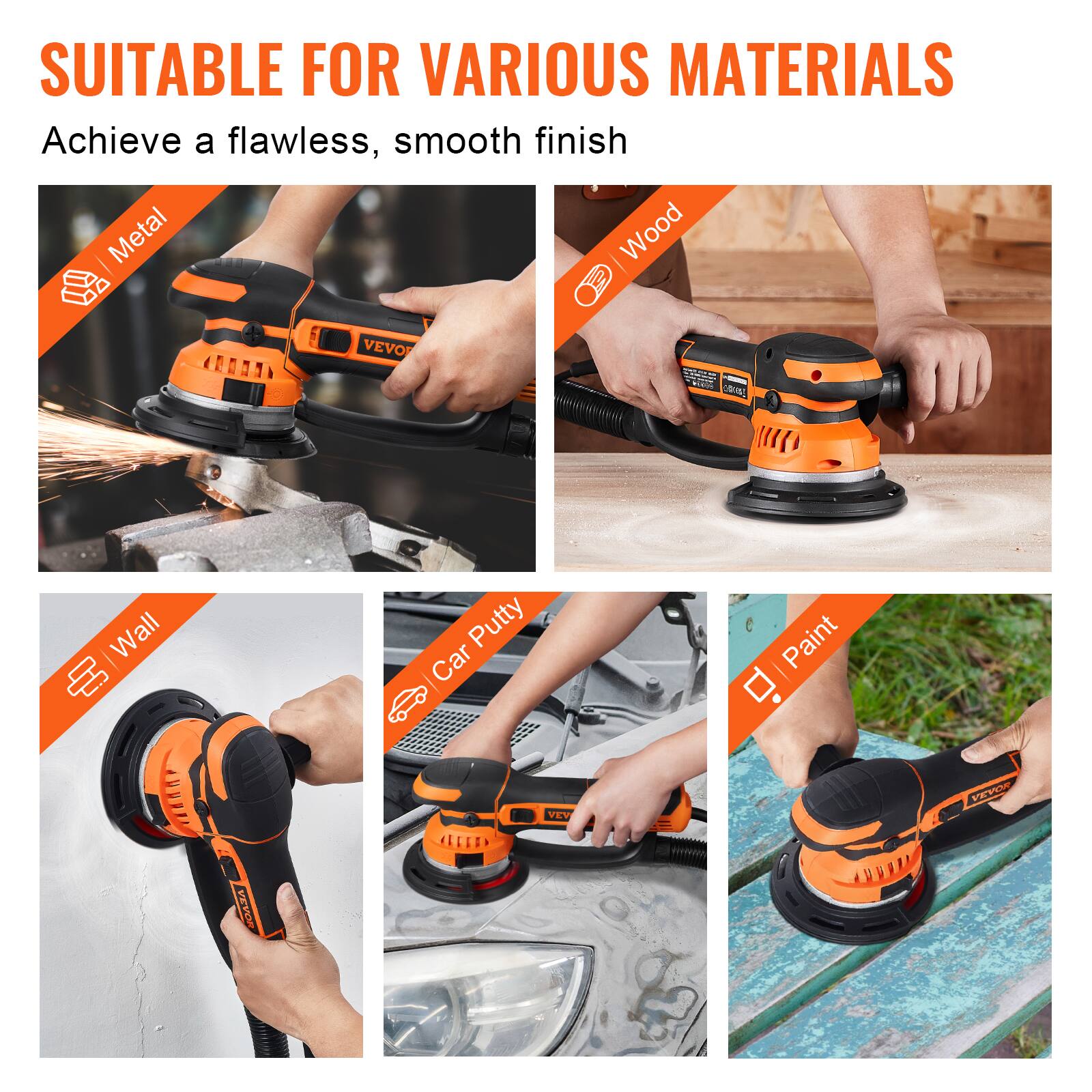 SUITABLE FOR VARIOUS MATERIALS  
Achieve a flawless, smooth finish  

Metal  
Wood  
Wall  
Car Putty  
Paint