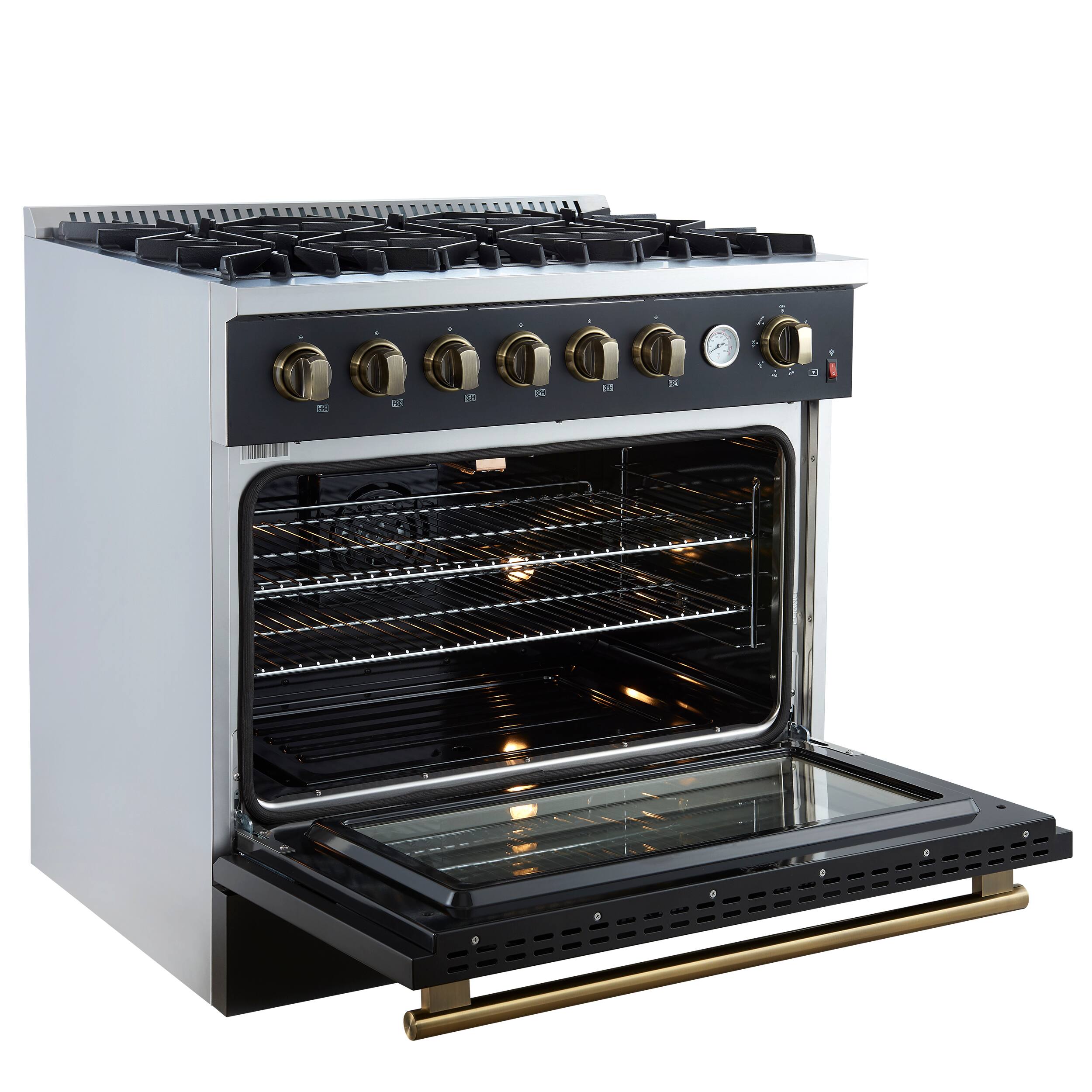 Alt View 4. Forno Appliances - Marco 5.36 Cu. Ft. Freestanding Gas Convection Range with Hidden Bake Element - Black.