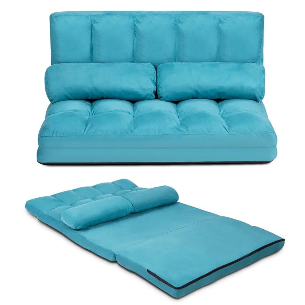 Angle. Kadyn - Floor Chair, Sofa Chair, Floor Seat,6-Position Foldable Floor Sofa Bed with Detachable Cloth Cover-Blue - Blue.