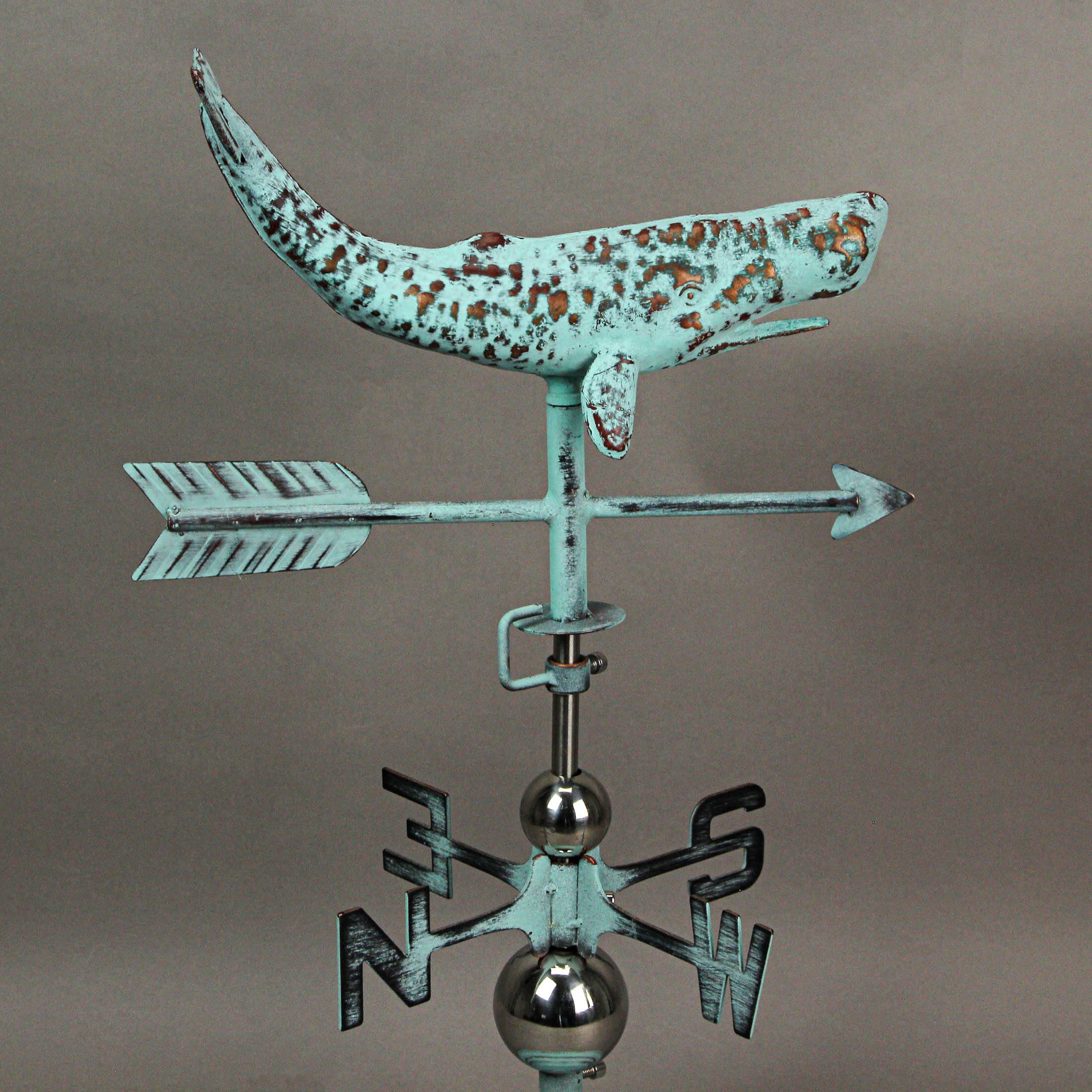 Alt View 6. Contrast Inc. - Verdigris Copper Whale Tabletop Weathervane Home Garden Decor w/ Optional Fence Mount - Teal.