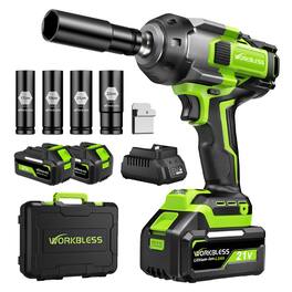Unique Bargains - 1/2″ Cordless Impact Wrench, Max 1500Nm, 20V 4Ah Battery, 3-Speed, 4 Sockets, LED Light, for Car Tire, Mower
