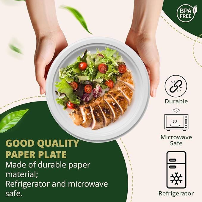 BPA FREE  
Durable  
GOOD QUALITY PAPER PLATE  
Made of durable paper material;  
Refrigerator and microwave safe.  
Microwave Safe  
Refrigerator
