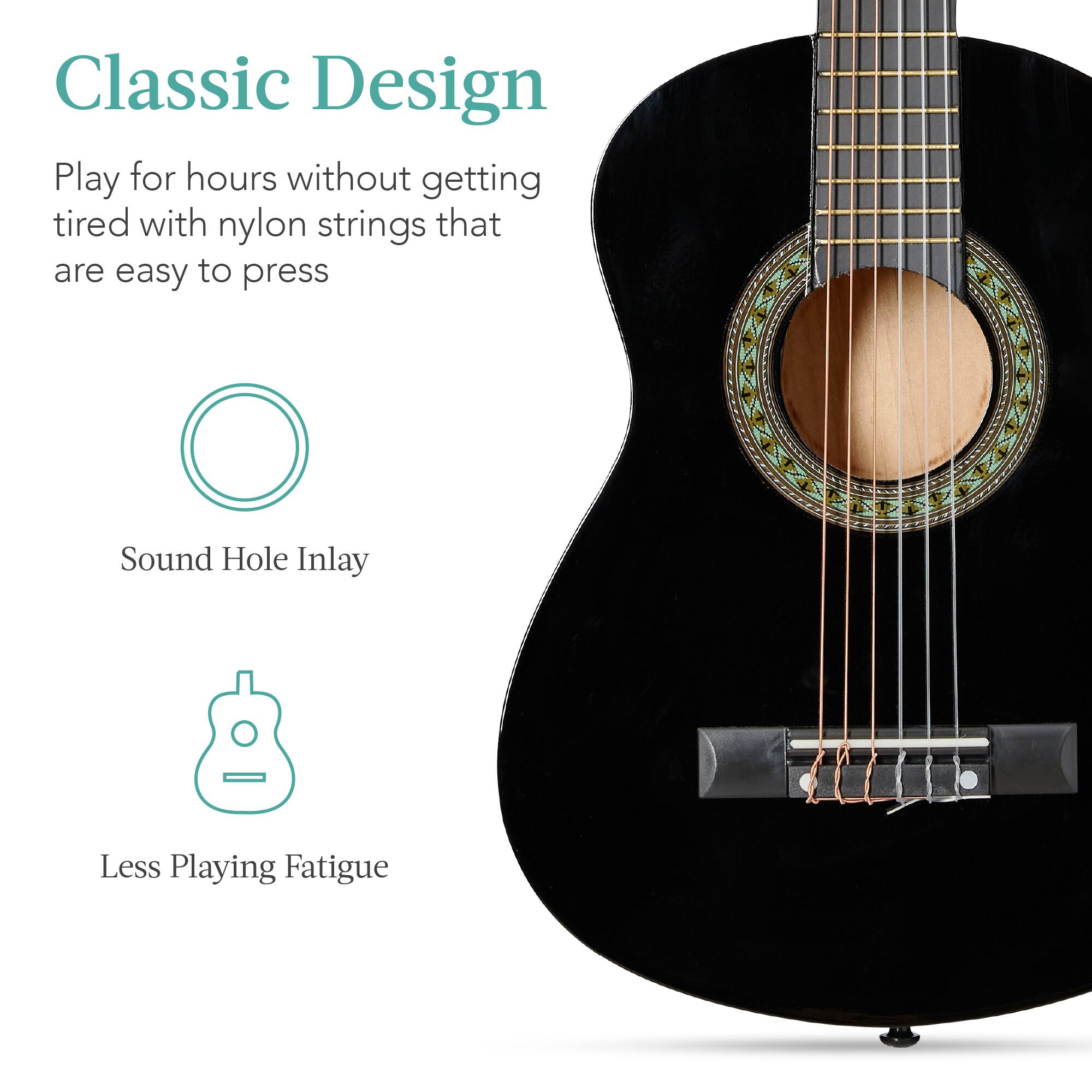 Classic Design

Play for hours without getting tired with nylon strings that are easy to press

Sound Hole Inlay

Less Playing Fatigue