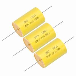 Unique Bargains - 3pcs 30uf Frequency Divider Capacitor, 250V Axial Audio Speaker Crossover MKP Film Capacitor - Yellow