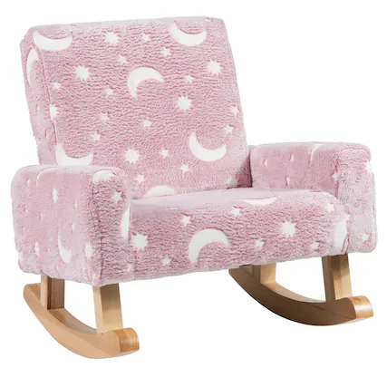 Front. Costway - Costway Kids Rocking Chair Upholstered Flannel Children Rocker with Comfy Backrest - Pink.