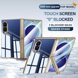 Dteck - For Samsung Galaxy Z Fold8 Clear Case Shockproof Fold Kickstand Hinge Protection Cover Built-in Screen Protector - Gold(clear film)