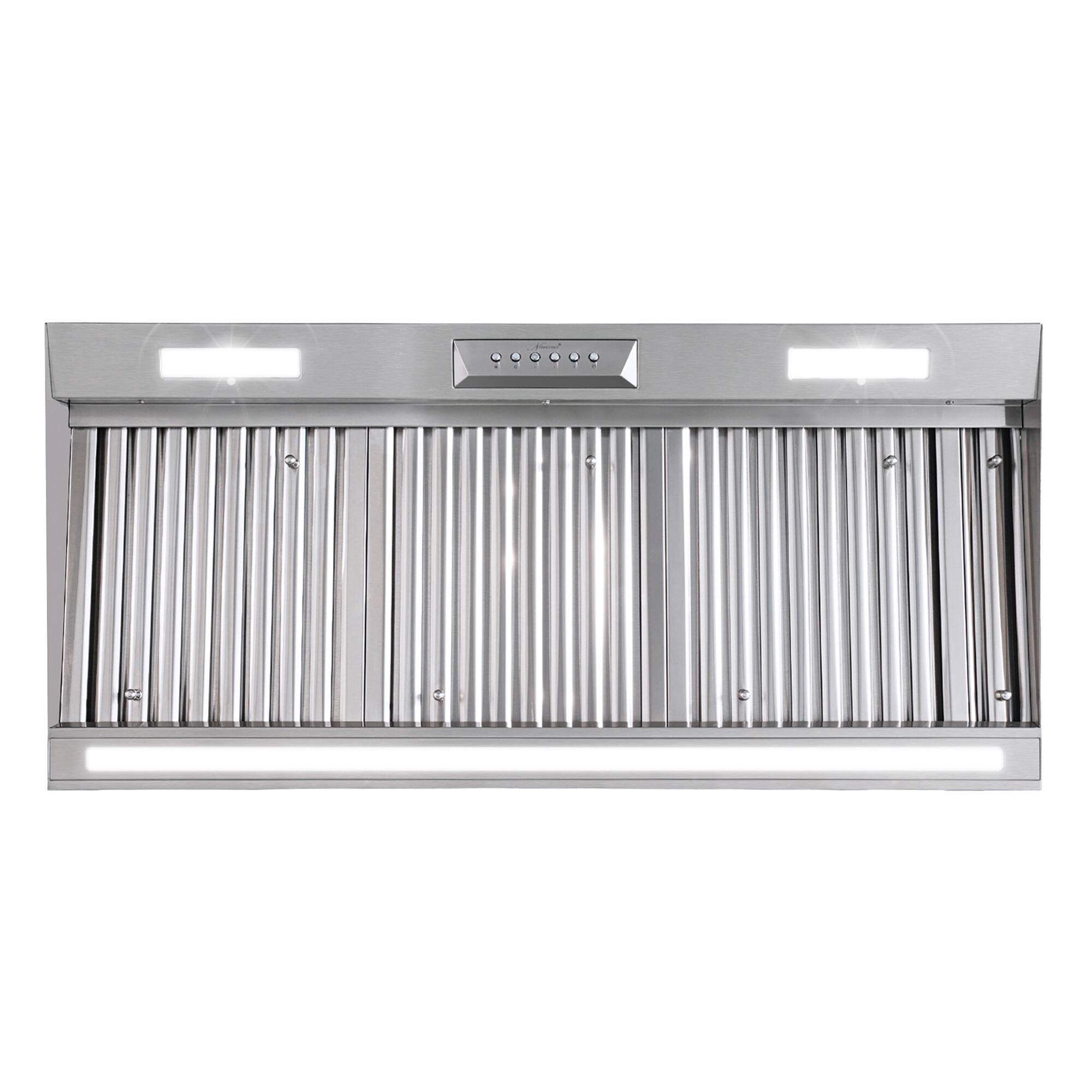 Angle. Akicon - Akicon 42 in. 1200 CFM Ducted Range Hood Insert with 4 Speed, 3 LED Lights and Heat Sensor Auto Speed - Stainless steel.