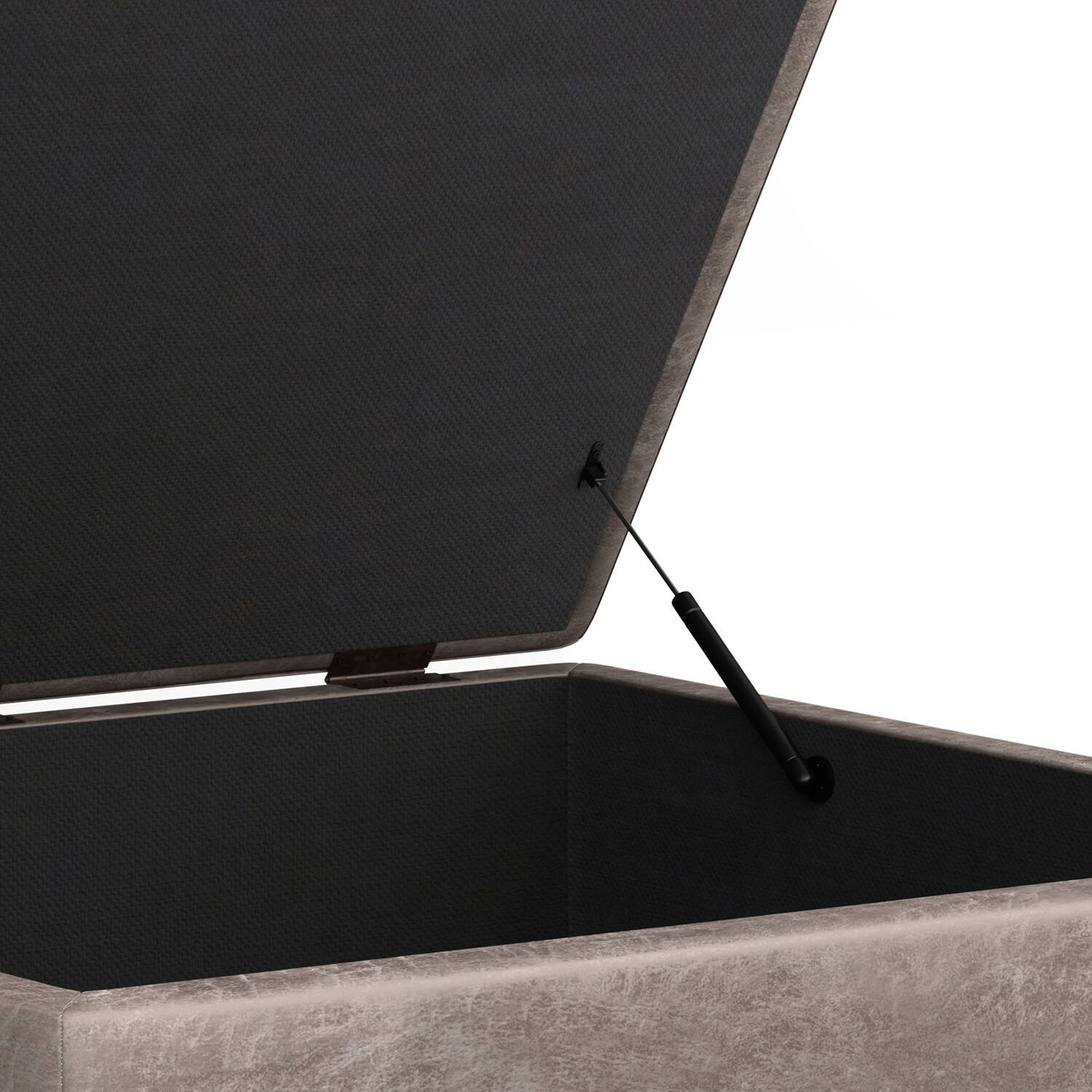 Alt View 4. Simpli Home - Shay 38 inch Wide Mid Century Modern Large Storage Ottoman in Distressed Grey Taupe Vegan Faux Leather, Assembled - Distressed Grey Taupe.