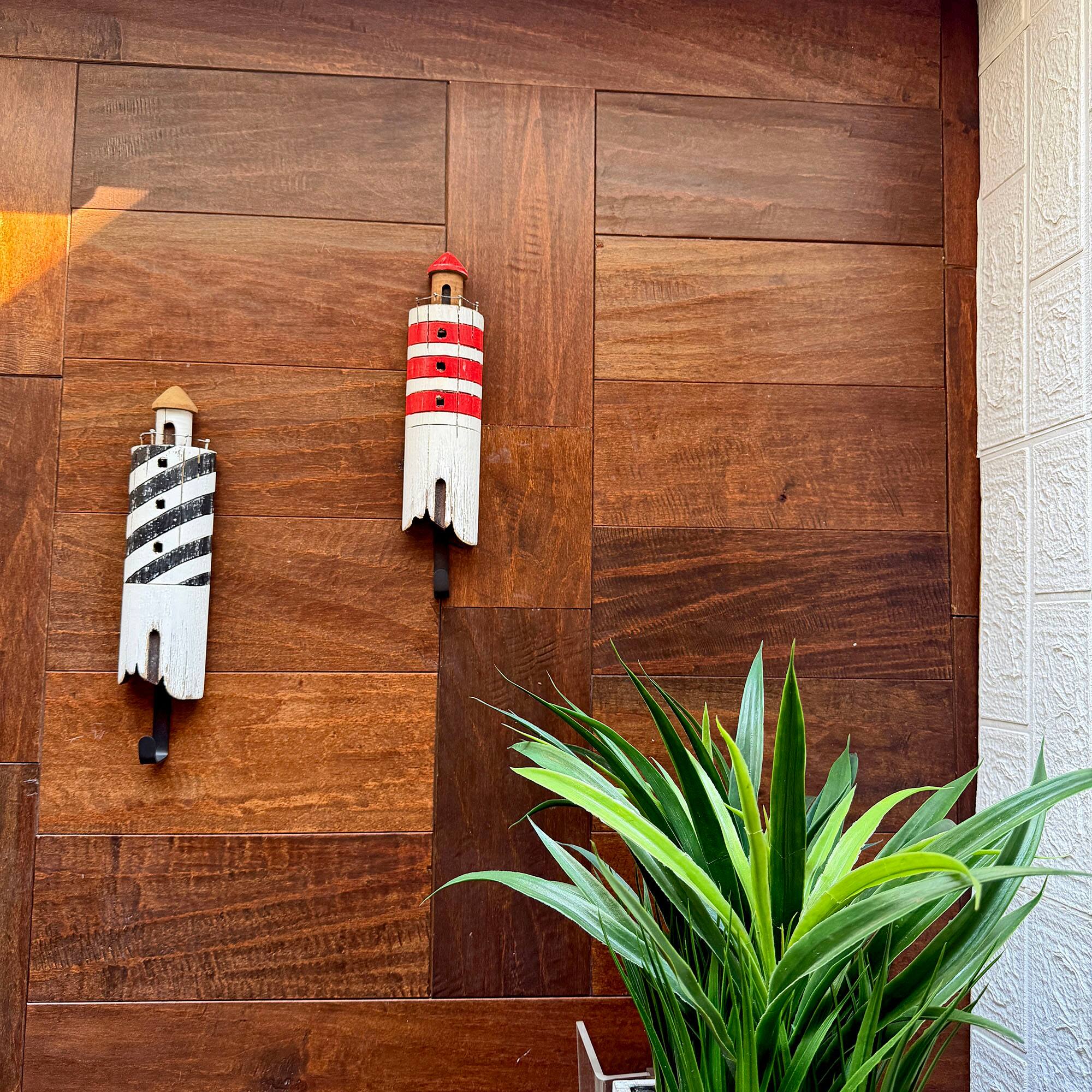 Alt View 5. Things2Die4 - Set of 2 Handcrafted Wood Lighthouse Decorative Wall Hooks Coastal Decor - Multicolored.