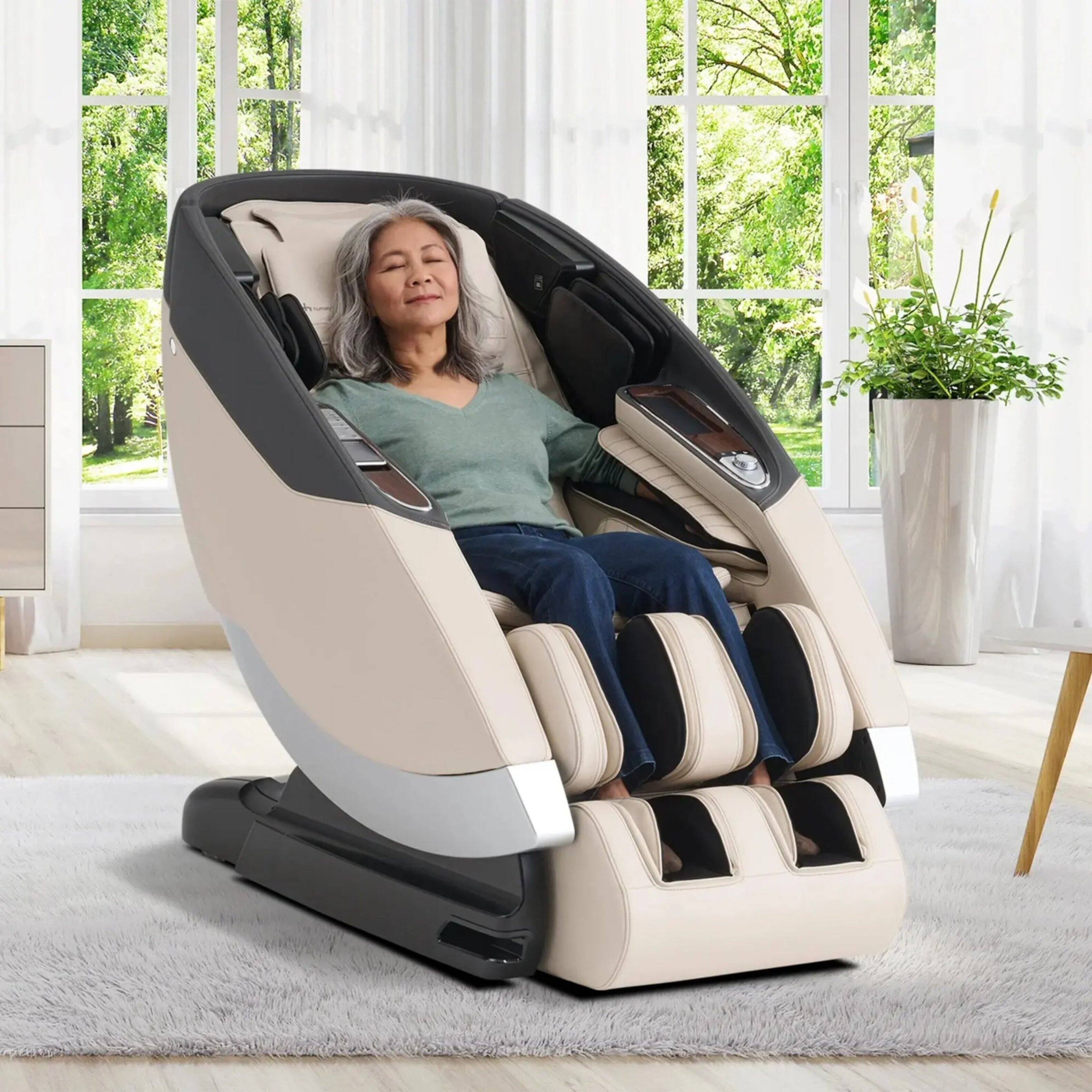 Left. Human Touch - Human Touch Super Novo 2.0 3D/4D Massage Chair - Zero Gravity, Heat, Foot & Calf, JBL Audio, App Control - Cream.