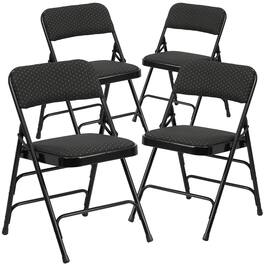 Emma + Oliver - 4 Pack Curved Triple Braced & Double Hinged Fabric Upholstered Metal Folding Chair - Black Patterned