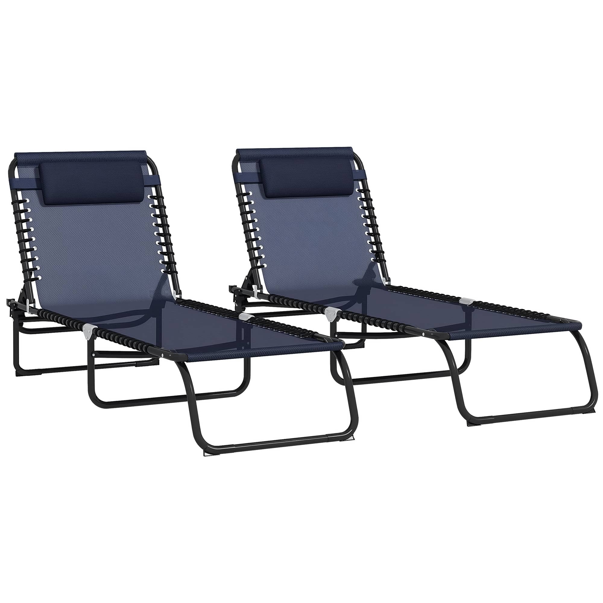 Outsunny - Folding Chaise Lounge Chair Set of 2, Patio Sun Tanning Chair, Outdoor Chaise Lounger with 4-Position Reclining Back - Dark Blue price history on PriceWatchPro