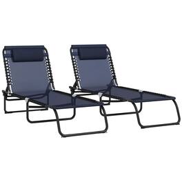 Outsunny - Folding Chaise Lounge Chair Set of 2, Patio Sun Tanning Chair, Outdoor Chaise Lounger with 4-Position Reclining Back - Dark Blue