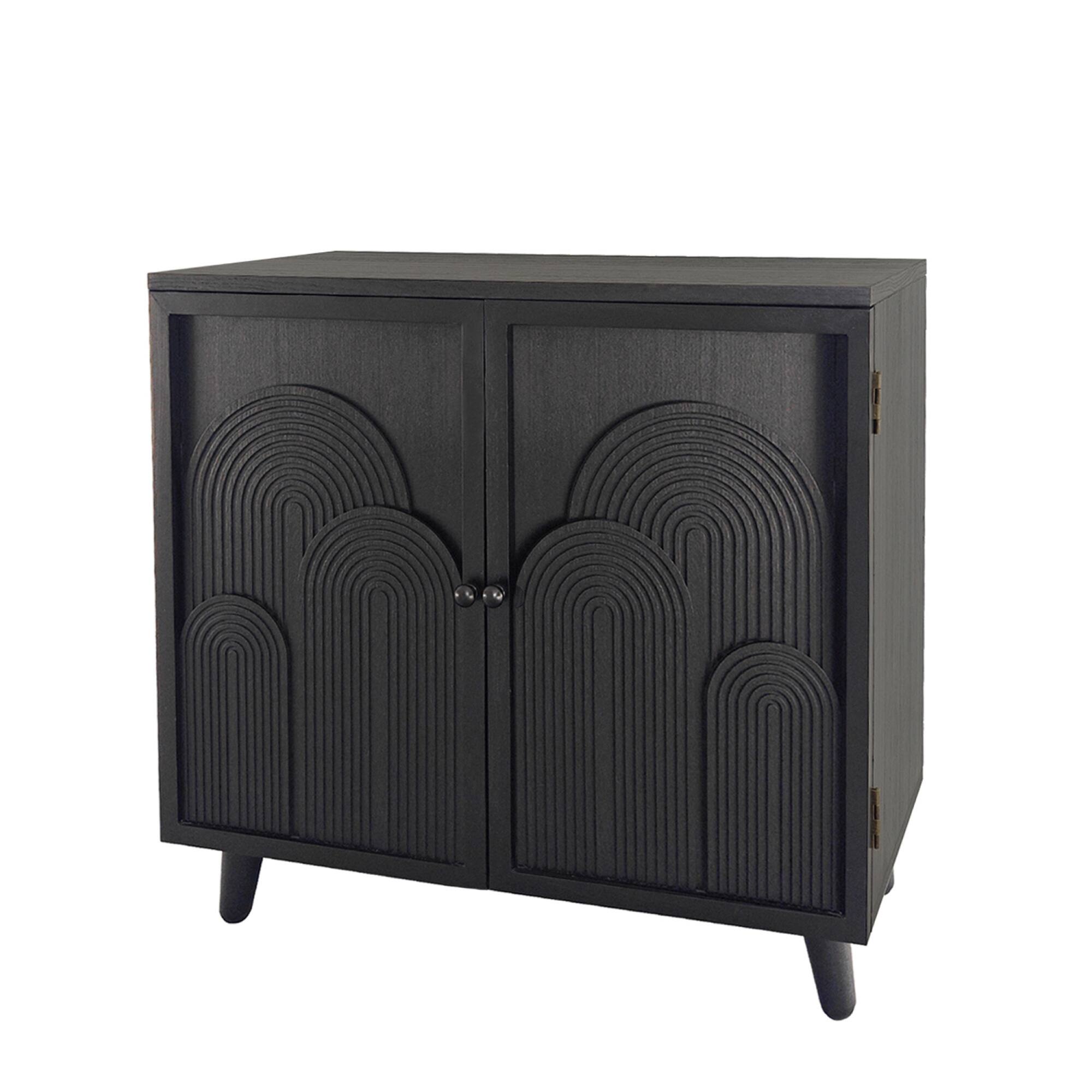 Alt View 2. GOODSILO - Modern Wood Storage Cabinet with Embossed Door Design for Living Room Bedroom or Entryway - Black.