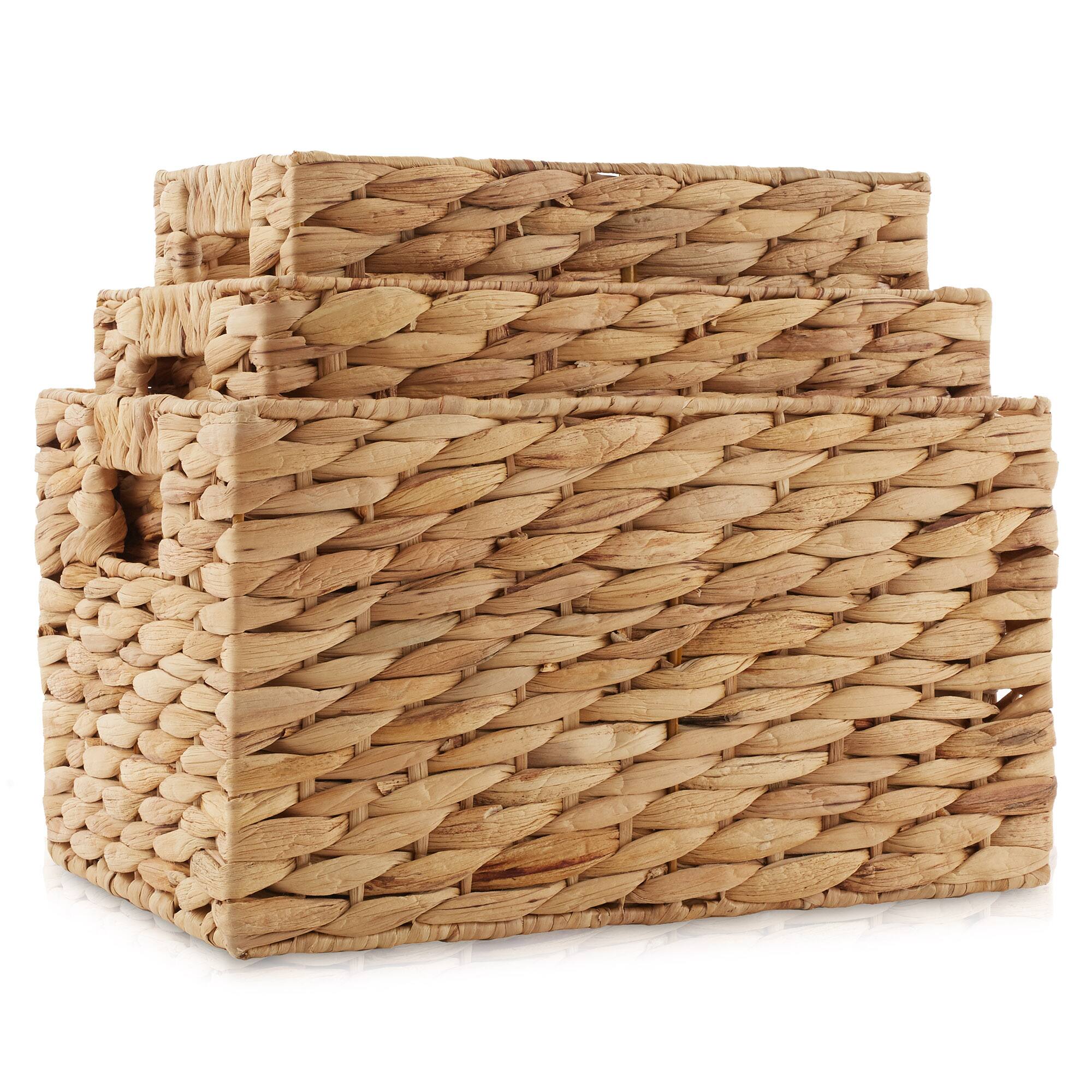 Alt View 3. Casafield - 3 Hyacinth Storage Baskets with Handles - Woven Nesting Bin Organizers - Natural - Hyacinth.