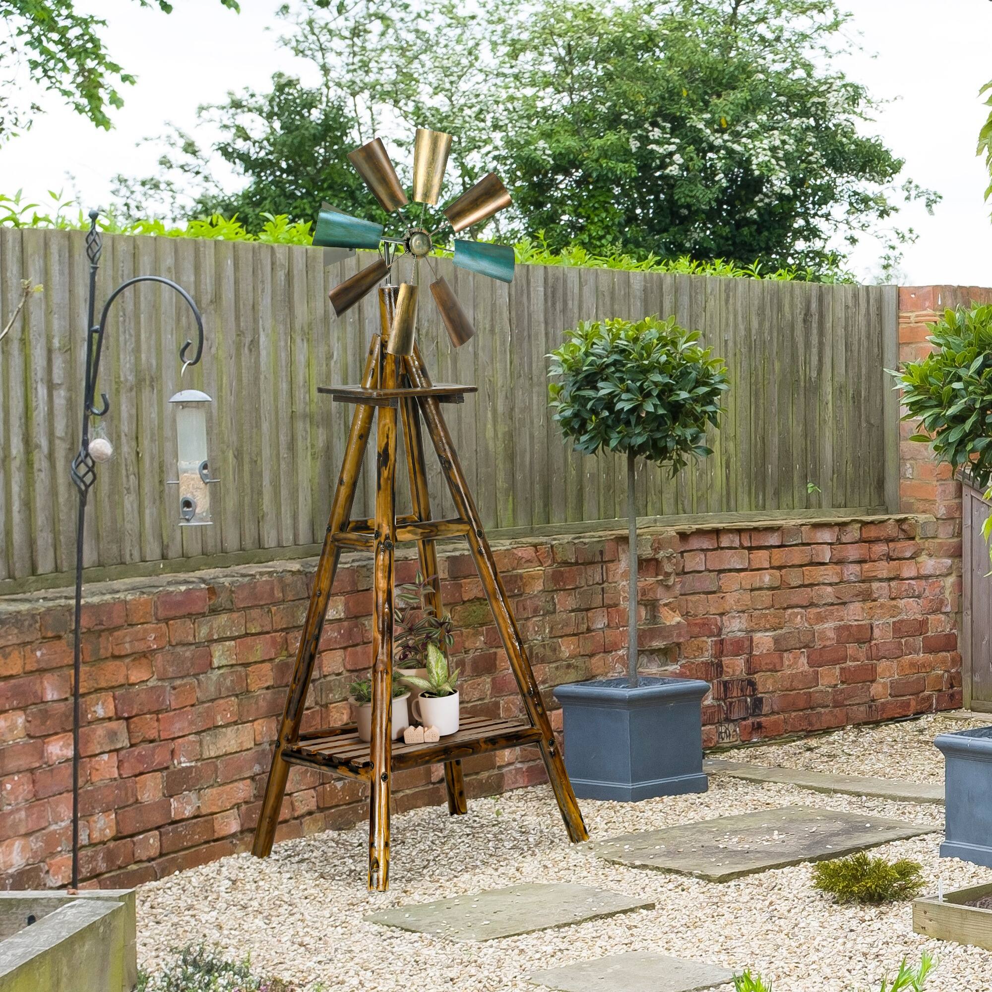 Alt View 1. Outsunny - Weather Vane, Wind Vane with Bottom Shelf, Steel Windmill Head - Carbonized.