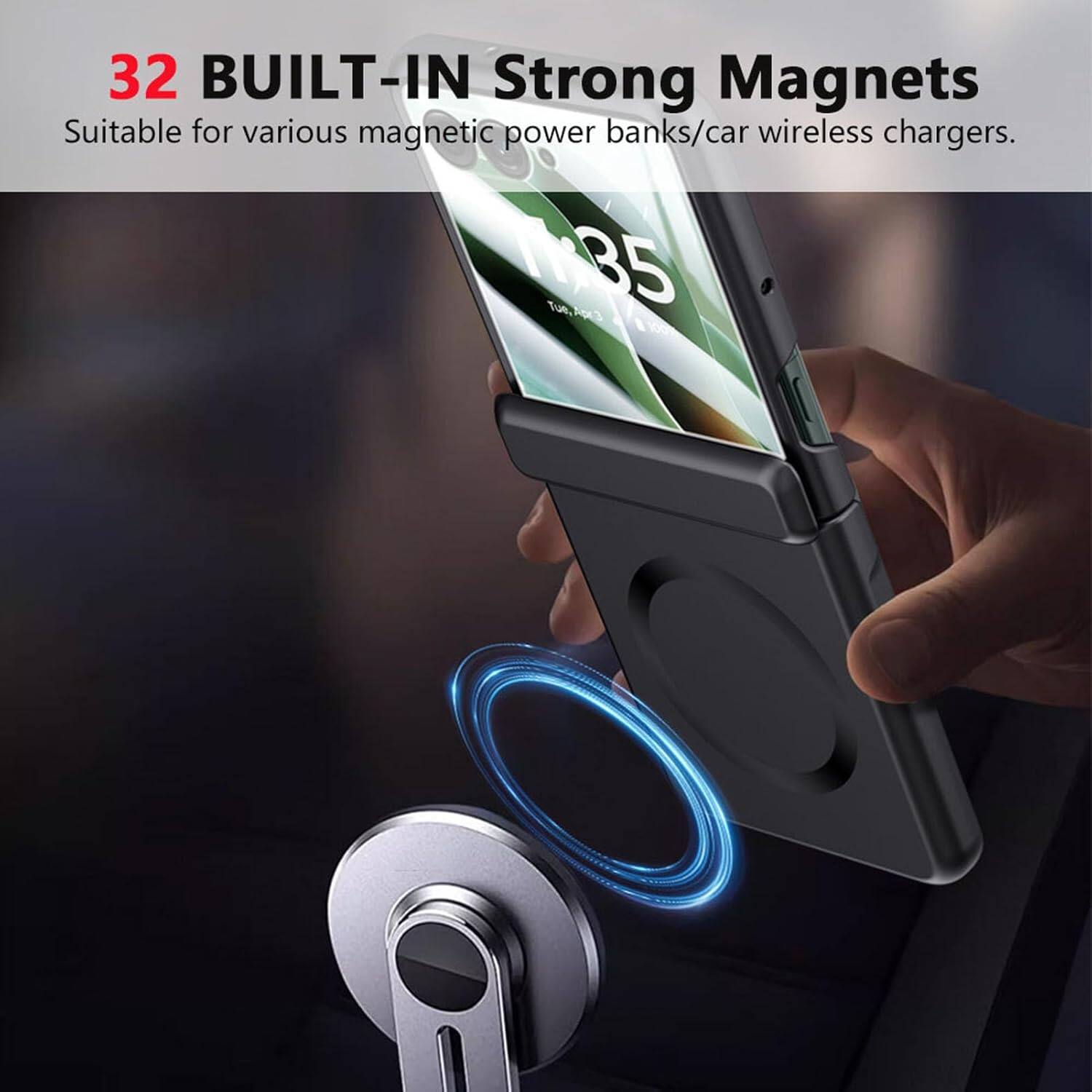 32 BUILT-IN Strong Magnets  
Suitable for various magnetic power banks/car wireless chargers.  

35 Tue. Tue3