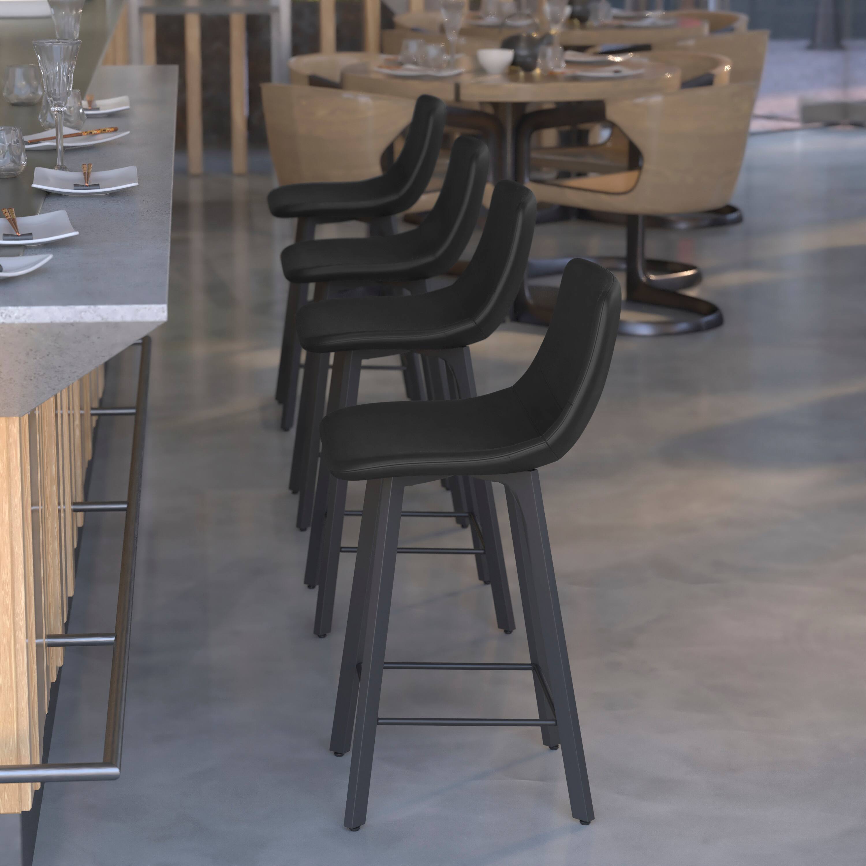 Alt View 2. Flash Furniture - Caleb Modern Armless 24 Inch Counter Height Stools Commercial Grade with Footrests in Black LeatherSoft and Black Matte - Black.