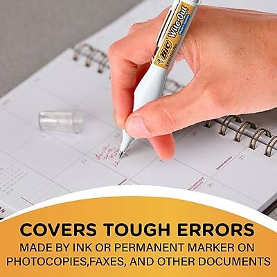 Covers tough errors made by ink or permanent marker on photocopies, faxes, and other documents.