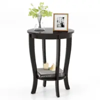 Costway - 2-Tier End Table 18'' Round Compact Sofa Side Nightstand with Storage Shelf - Espresso - Front_Zoom