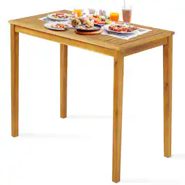 Gymax - 45'' Rectangular Bar Height Dining Table Outdoor Acacia Wood Bar Table Indonesia - Teak