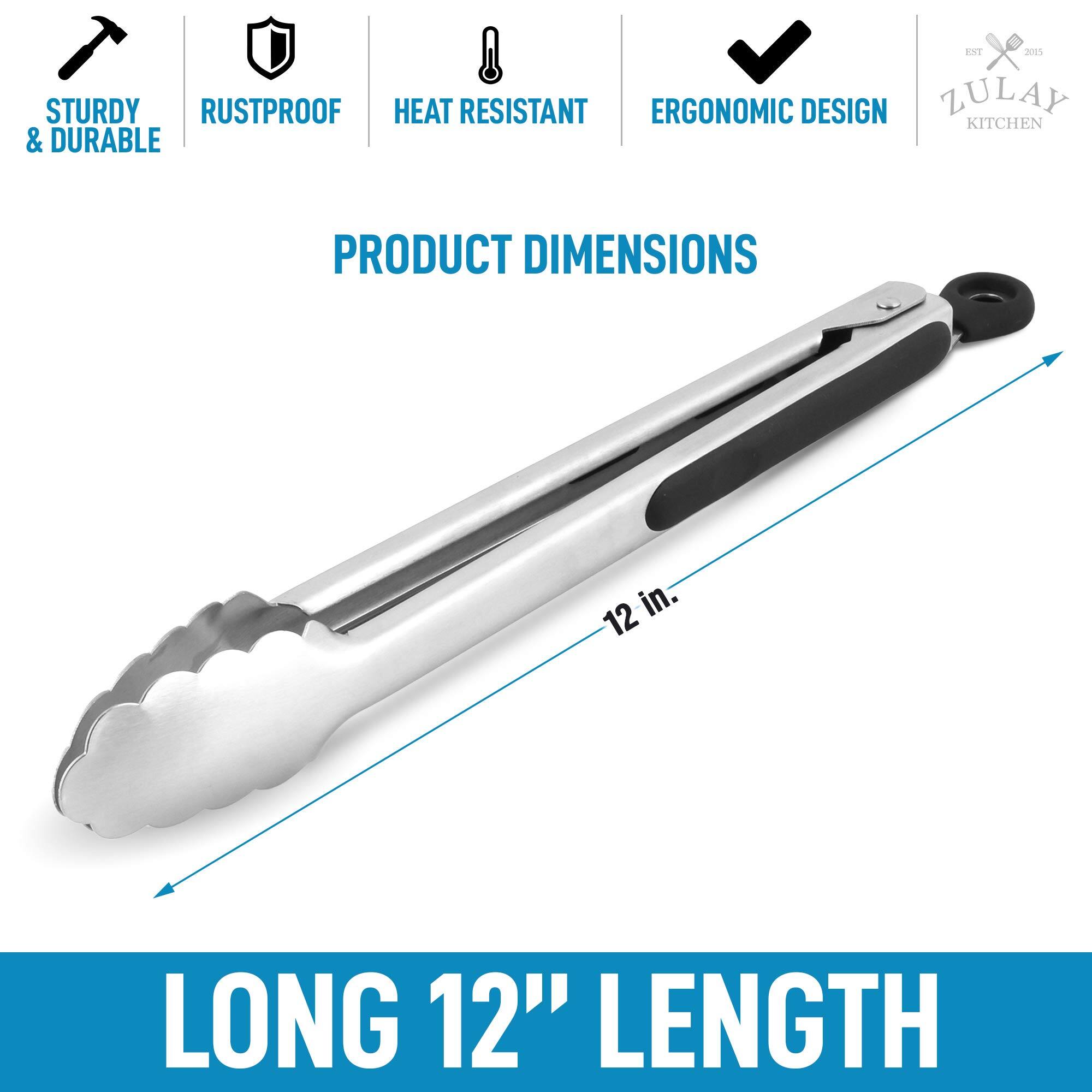 EXT 200% STURDY RUSTPROOF HEAT RESISTANT ERGONOMIC DESIGN ZULAY KITCHEN & DURABLE PRODUCT DIMENSIONS 12" LONG