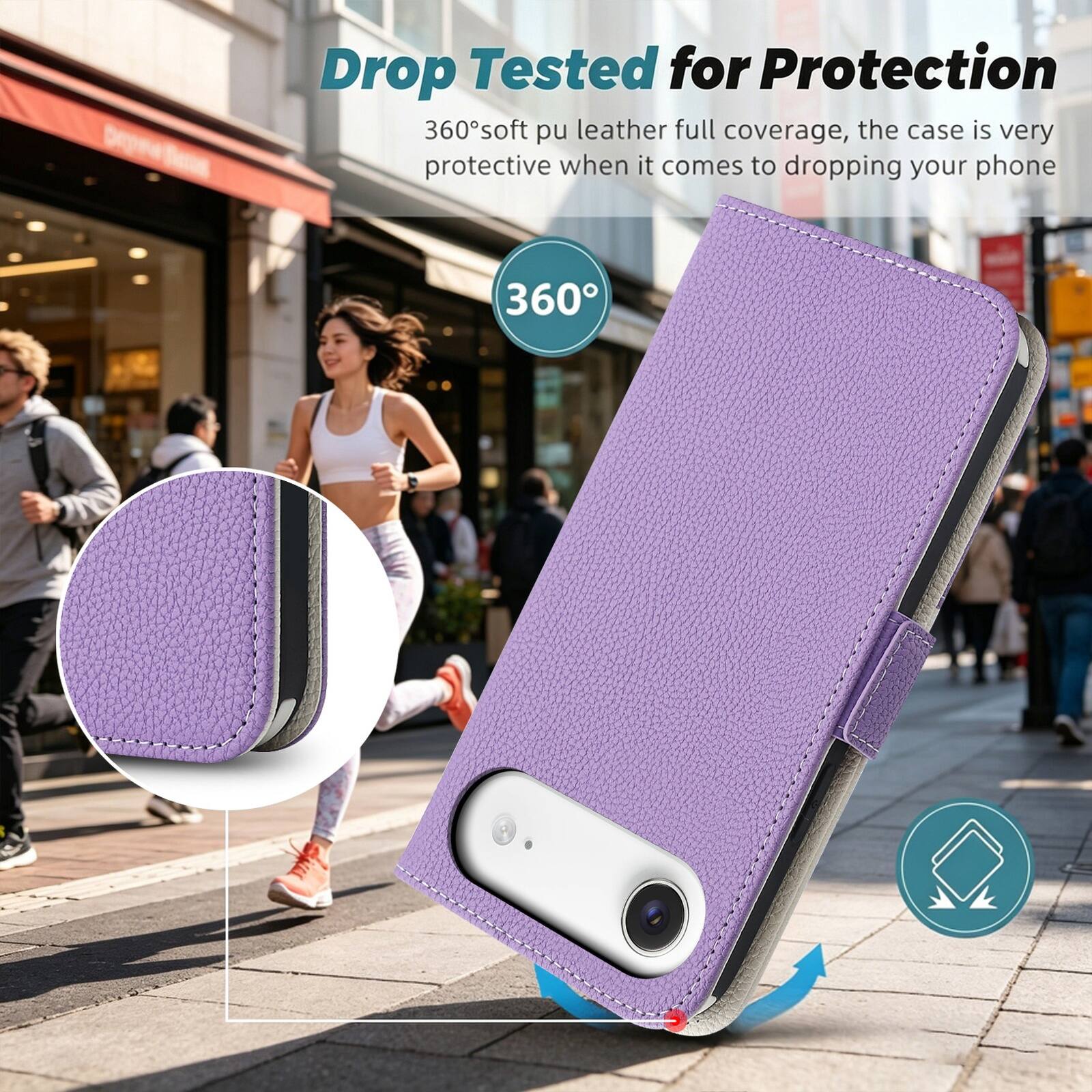 Drop Tested for Protection  
360° soft pu leather full coverage, the case is very protective when it comes to dropping your phone