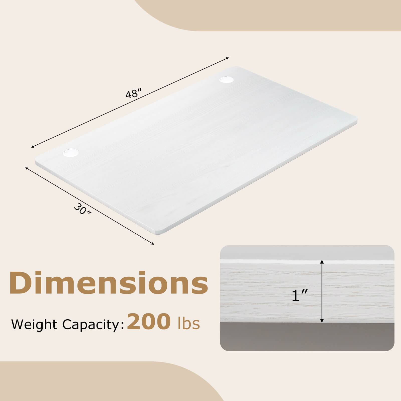 48" x 30" Dimensions  
Weight Capacity: 200 lbs  
1"