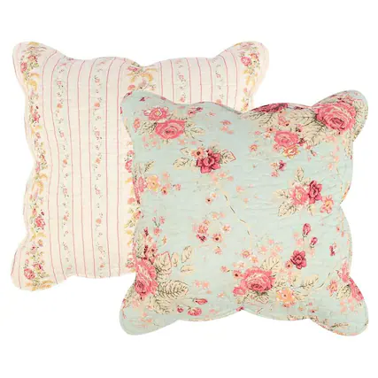 Front. Greenland Home Fashions - Greenland Home Antique Rose Floral Print High-Quality 2-Piece Pillow Set - Each 18x18 Blue - Blue.
