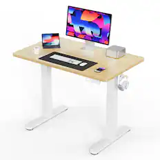 Front. HUANUO - 40" x 24" Electric Adjustable Height Standing Desk with Memory Presets & Accessory Hooks – Sit-Stand Home Office Desk - Natural.