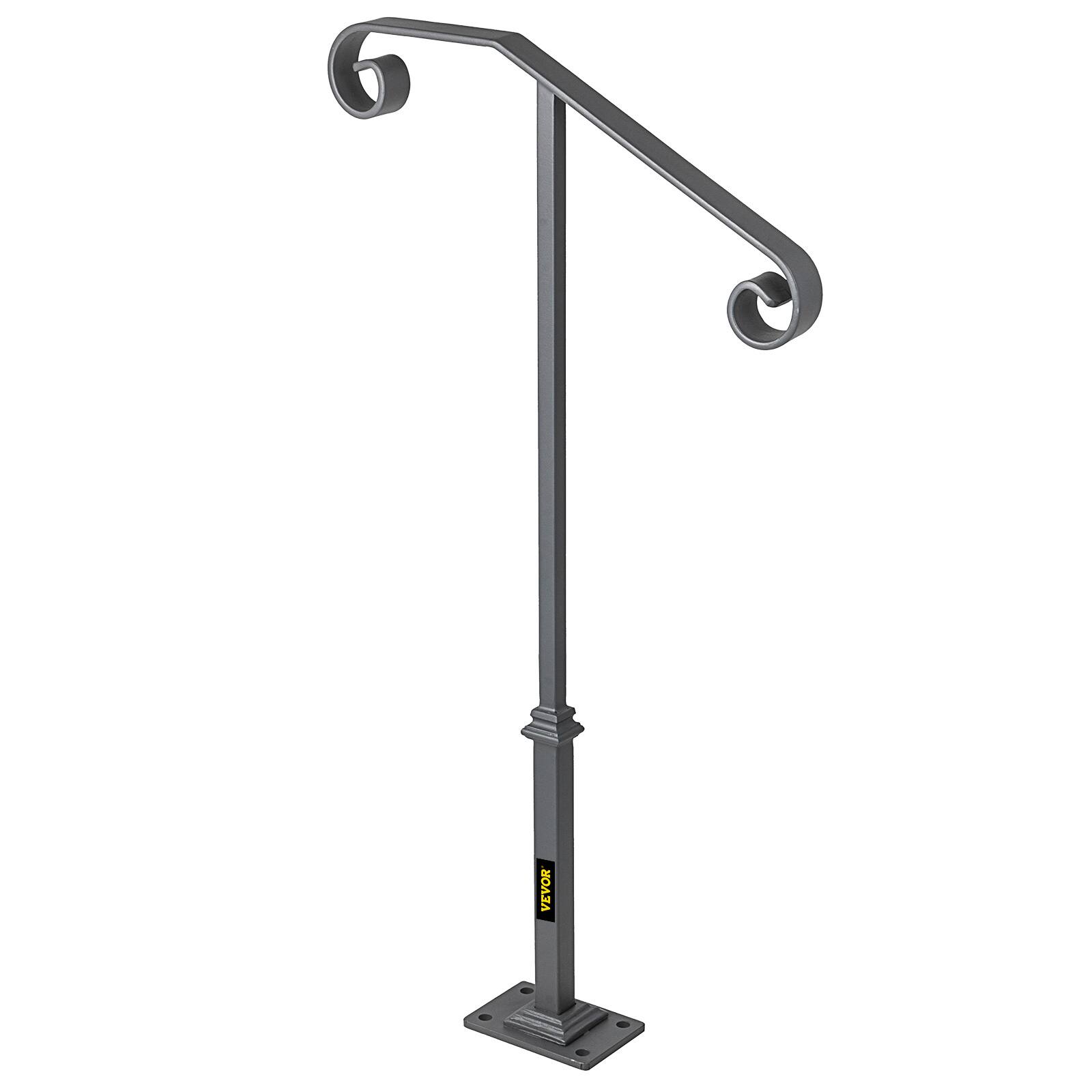 Alt View 5. VEVOR - Handrails for Outdoor Steps, Fit 1 or 2 Steps Outdoor Stair Railing, Single Post Wrought Iron Handrail - Grey.