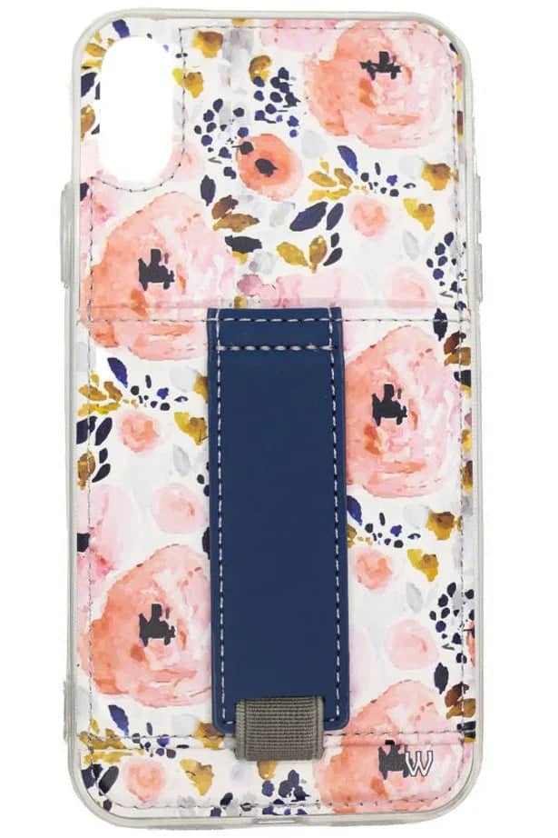 Walli Cases - iPhone X/XS Phone Case with Wallet and Finger Strap - Pink Peony