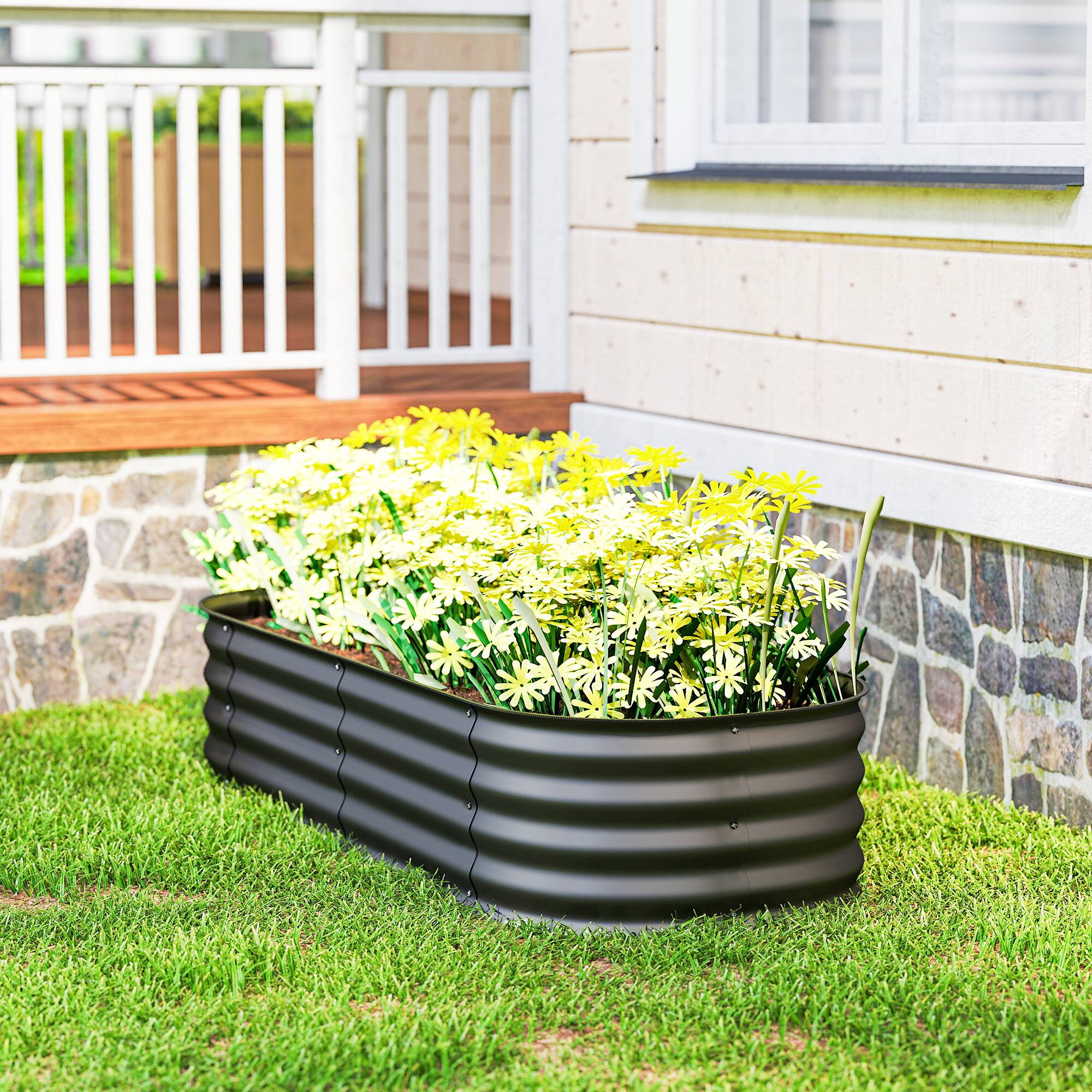 Alt View 7. Outsunny - x 2' x 1' Galvanized Raised Garden Bed Kit, Metal Planter Box with Safety Edging - Dark Gray.