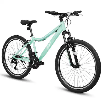 Front. BreeBe - 24/26 Inch Mountain Bike, High-Density Steel Frame, 21-Speed, Front Suspension, Dual V-Brakes, 80% Pre-Assembled - Green.