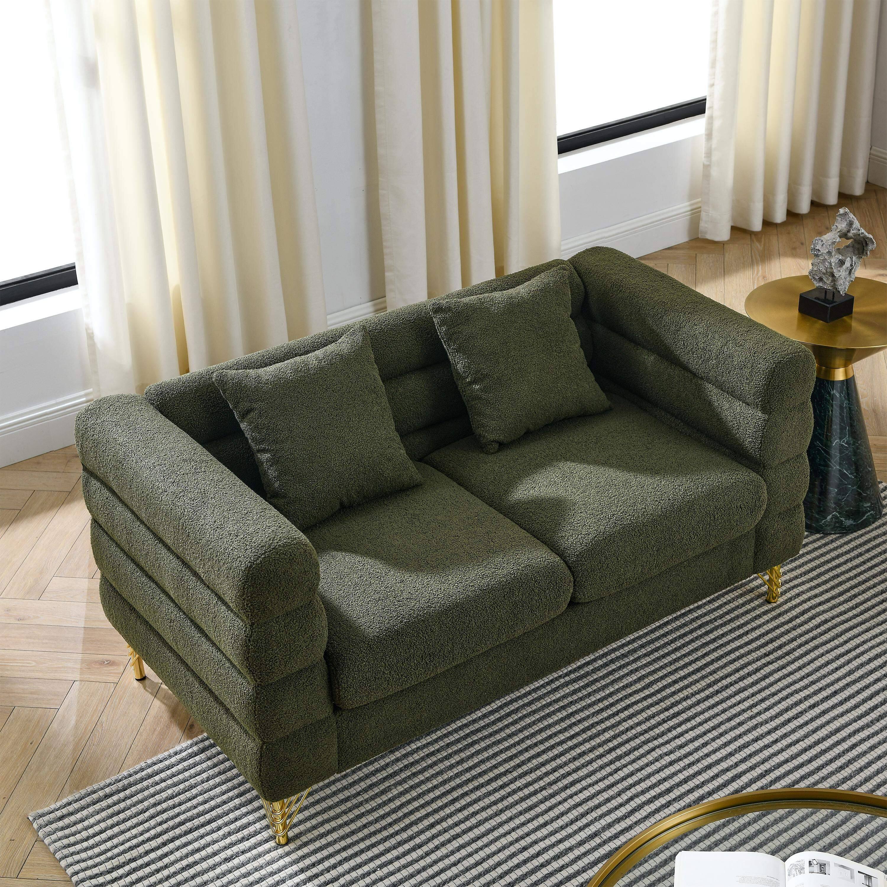 Back. Roomtec - 60Inch Oversized 2 Seater Sectional Sofa Living Room Comfort Fabric Sectional SofaDeep Seating Sectional Sofa Soft - Green.