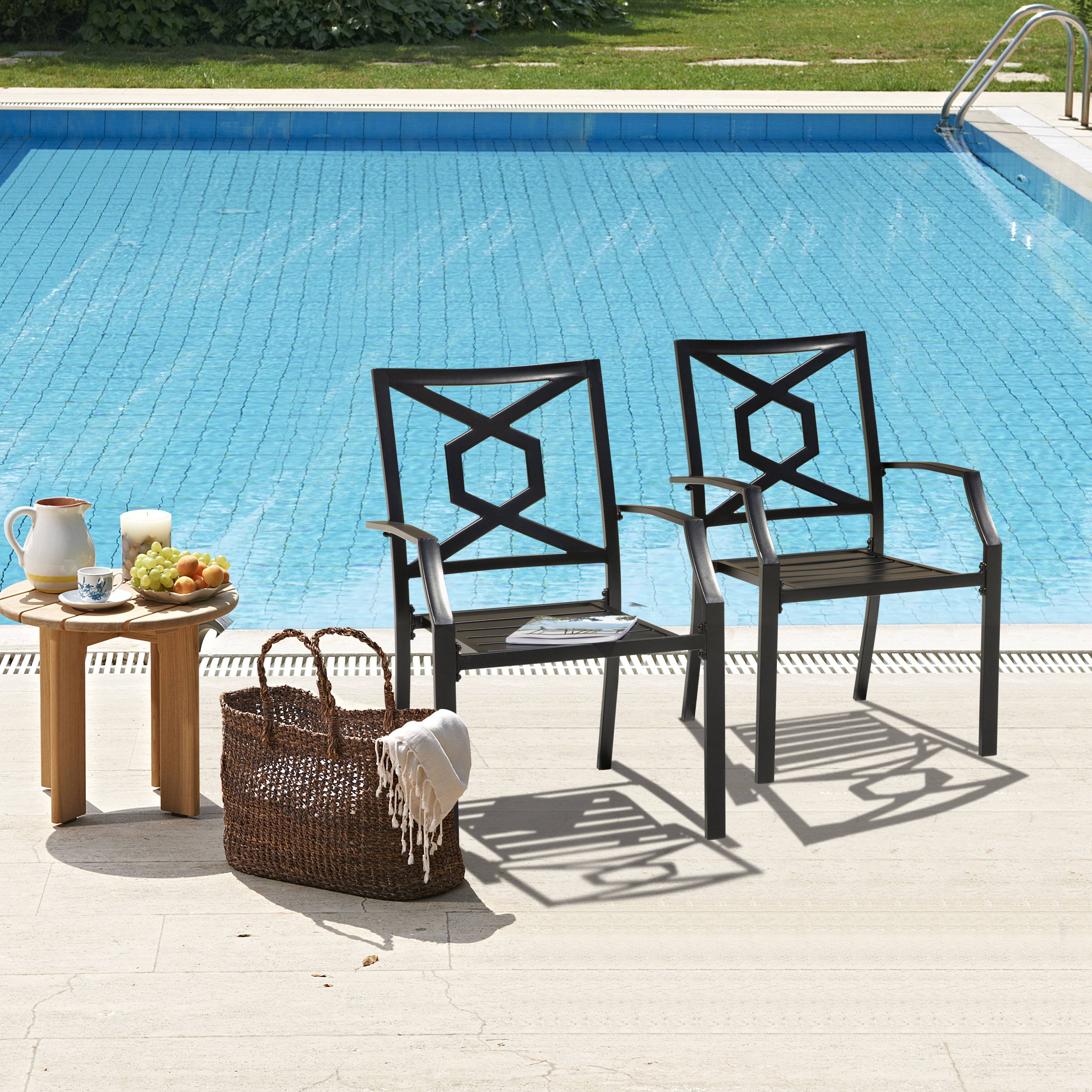 Alt View 8. Nuu Garden - Outdoor 2-Piece Iron Chair Set, Weather-Resistant Iron Frame, Powder-coated Finish - Black.