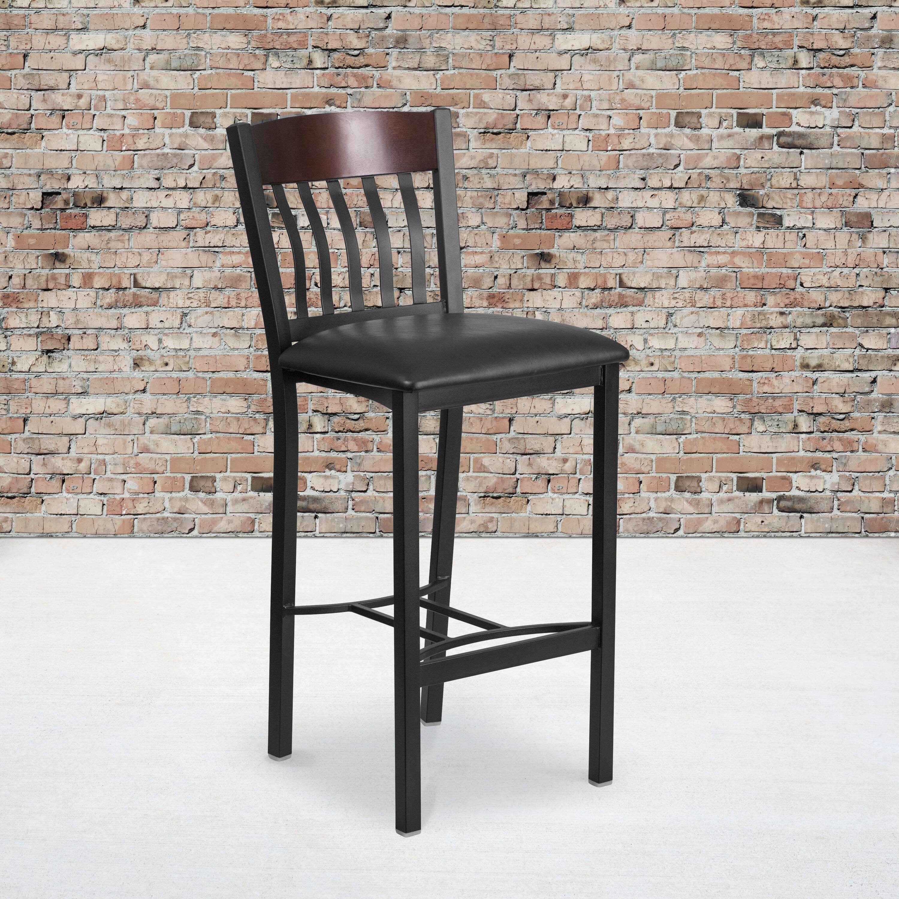 Alt View 1. Emma + Oliver - Vertical Back Metal/Wood Restaurant Dining Barstool - Walnut.