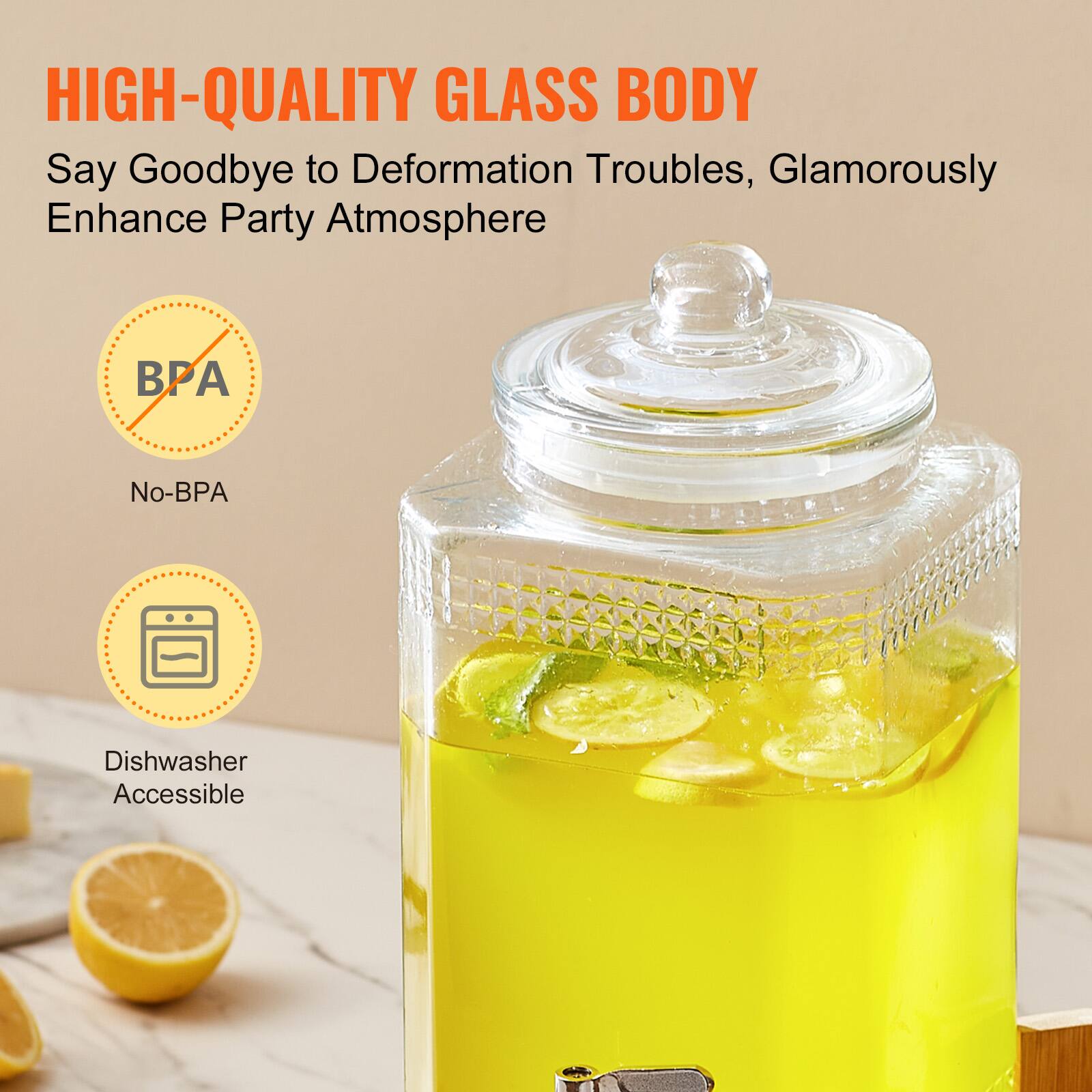 HIGH-QUALITY GLASS BODY

Say Goodbye to Deformation Troubles, Glamorously Enhance Party Atmosphere

No-BPA

Dishwasher Accessible