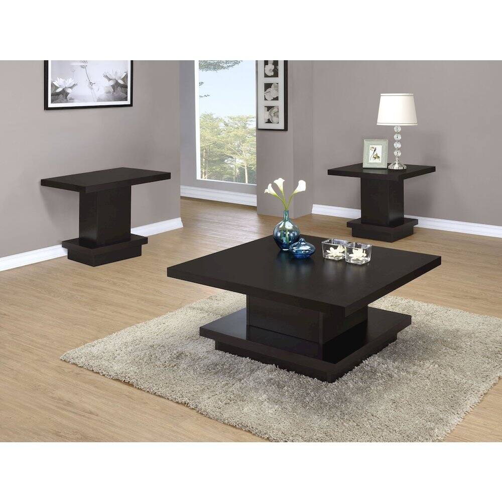 Angle. Coaster Co. of America - Reston 3-piece Square Coffee and End Table Set Cappuccino - Cappuccino.