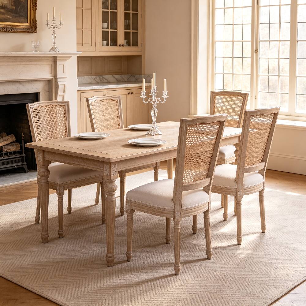 Angle. Loheer - Loheer French Country Dining Chairs Set of 2 Rattan Back Beige - Beige.