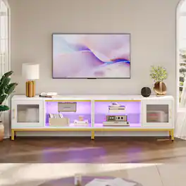 Bestier - 80-Inch TV Stand 4-in-1 Gaming Entertainment Center with LED Lights Modern Media Console - White