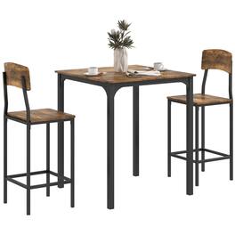 Homcom - 3-Piece Counter Height Bar Table Set, Space-Saving Square Kitchen Table & Chairs with Footrest, Metal Legs - multi-colored