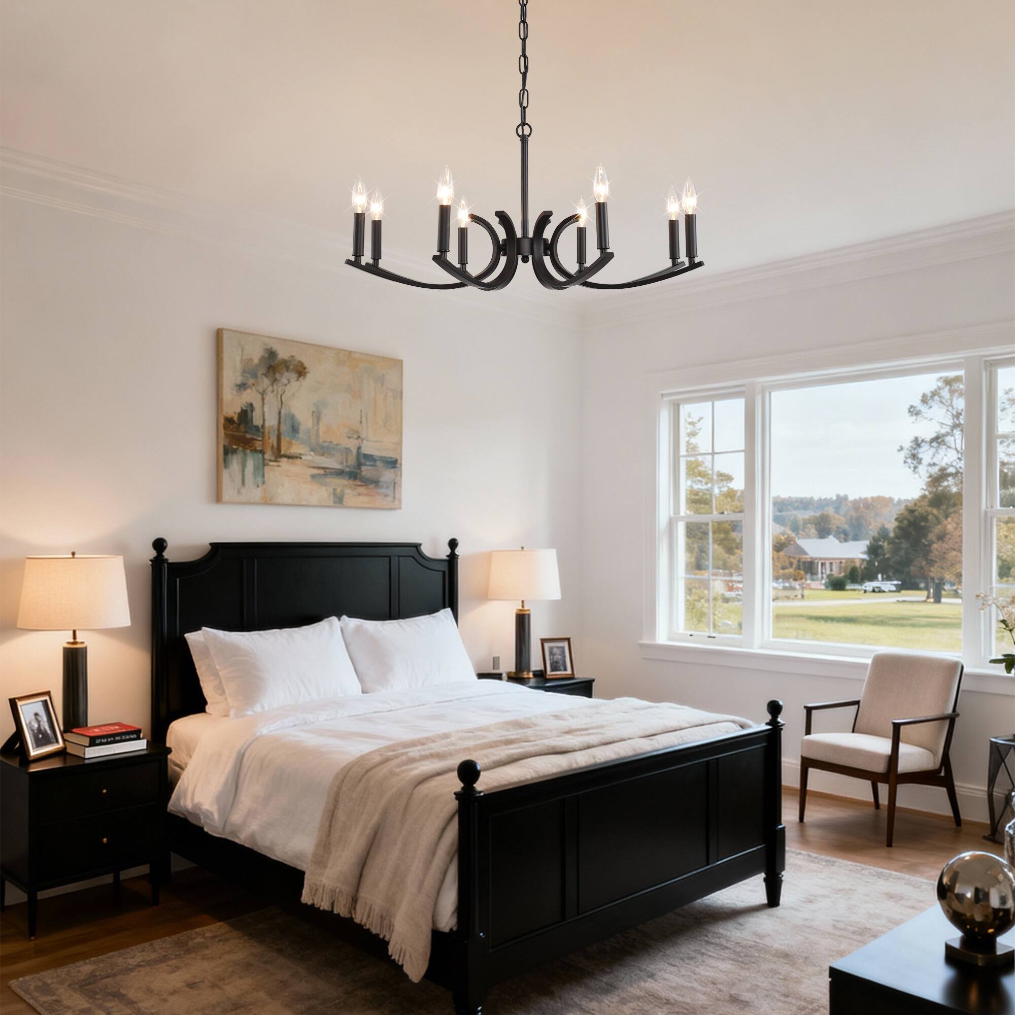 Alt View 1. Boyel Living - 8 Light Farmhouse Chandelier Black Metal Chandeliers Light Fixtures Industrial for High Ceiling.