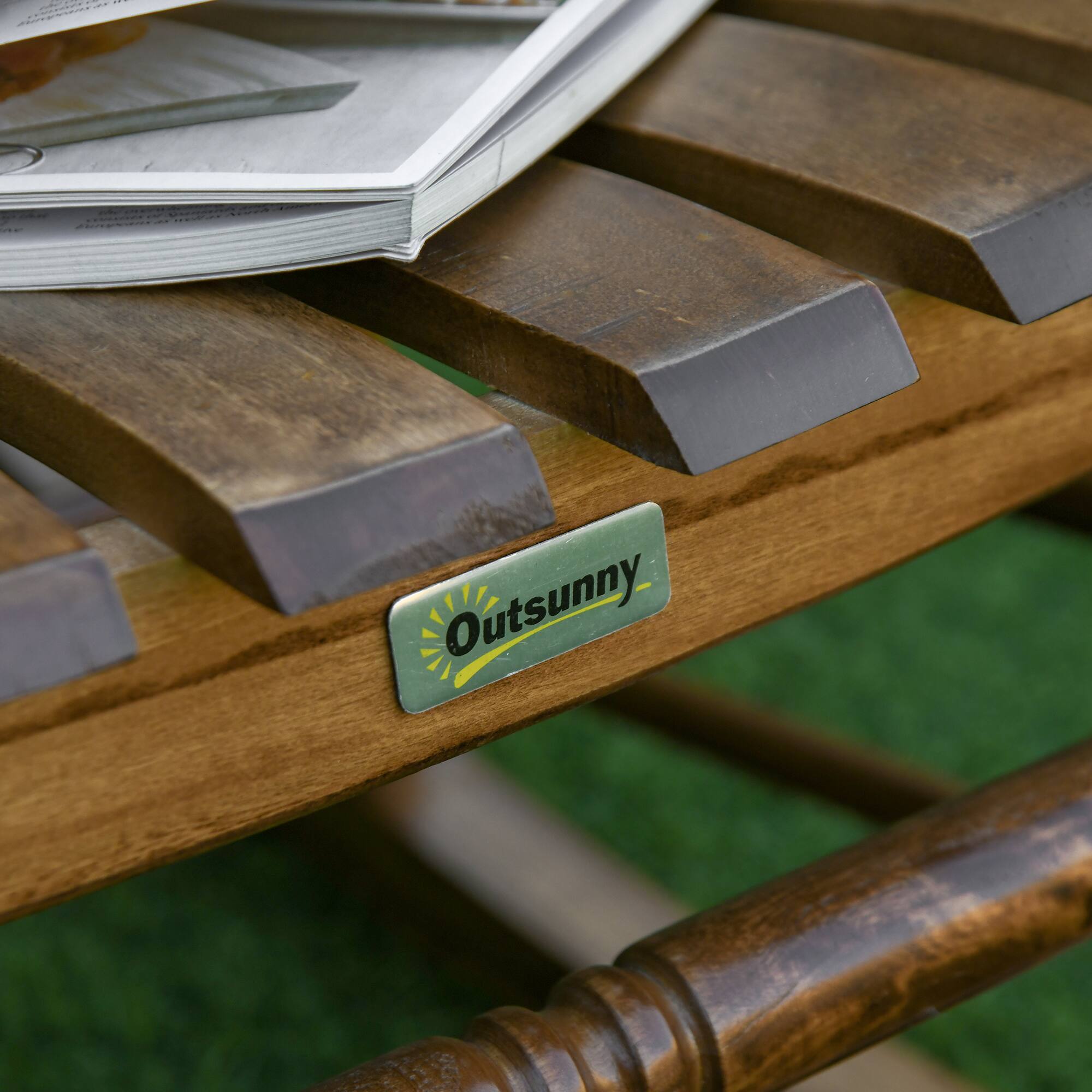 Alt View 5. Outsunny - Traditional Wooden High-Back Rocking Chair for Porch, Indoor/Outdoor, Brown - Brown.